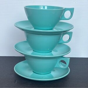 Ovation by Westinghouse - Genuine Melmac - Set of 3 Teal Cups & Saucers - 1950's
